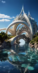 there is a very cool and beautiful building in the water