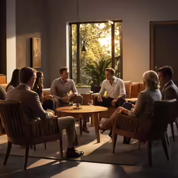 people sit around a table and drink wine