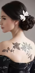 woman with flower in her hair looking away from camera