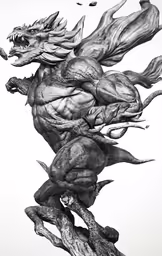 the dragon statue is displayed in black and white