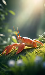 a brown crab is walking through the grass