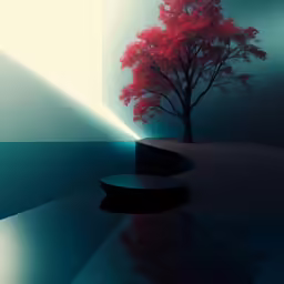 a tree sitting on top of a body of water
