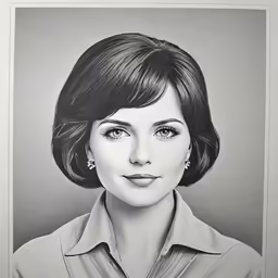 a woman with a shirt on in front of a gray wall