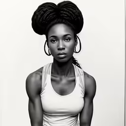an artistic image of a woman in tank top with double twisty hair