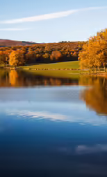 a beautiful view of a lake with trees around it