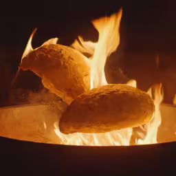 bread is on fire in an iron skillet