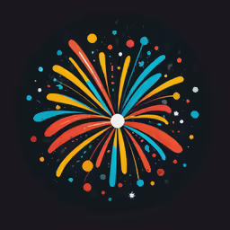 an abstract colorful fireworks icon on a black background