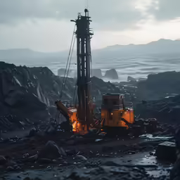 there is an oil rig and some other equipment