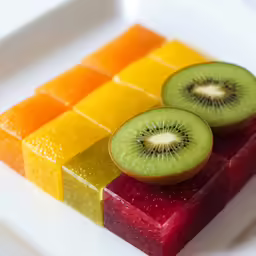 two pieces of fruit with a cut in half kiwi on top