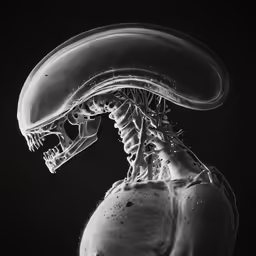 a white jellyfish with very long neck and legs