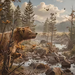 a painting of a bear in the wilderness