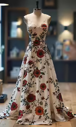 dress on a mannequin with white dress with flowers