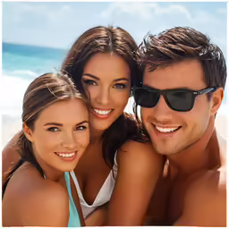 a man is smiling with his two beautiful women