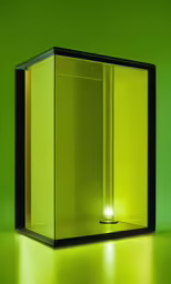 a large rectangular shaped, glass container sitting on a table with a bright green background