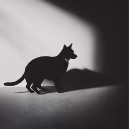 a black and white photo of a cat walking