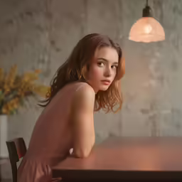 a woman in a short dress is seated by the table