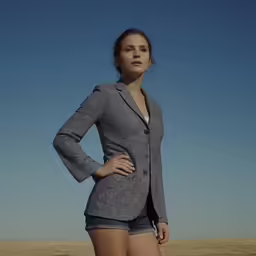 the woman is standing on the sand alone