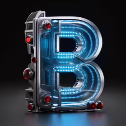 the letter b, with lights on it and the letters are illuminated up
