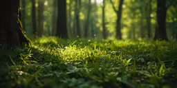 the sun is shining through the trees and grass