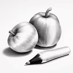 a drawing of an apple and a pencil