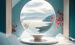 a mirror is being used as a place for a flower vase