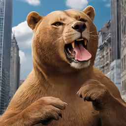 a large brown bear is standing on its hind legs