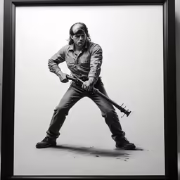 a man is holding a gun in front of him