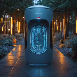 an automatic trashcan that lights up the night