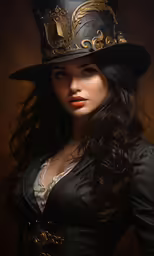 a woman with long dark hair wearing a hat