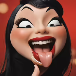 the woman has an orange phone in her mouth