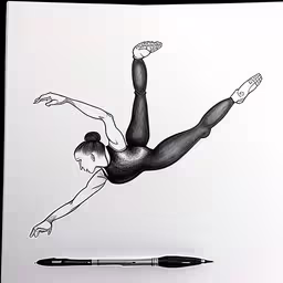 a drawing of a female in diving gear with her hand on her hip,drawing of a man falling in the air