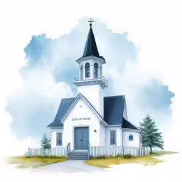 an illustration of a church with a sky background