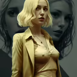 a woman is posing with two other people in the background