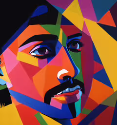 a colorful portrait of a man that is painted in various colors,this is a multi - color portrait of a man in profile