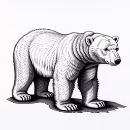 a line drawing of a polar bear on a white background,a drawing of a polar bear looking back at its right side