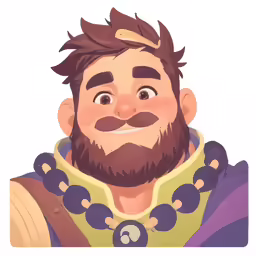 an animated avatar of a smiling man in a regal costume