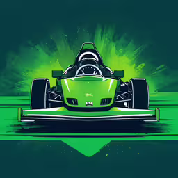 a green race car is shown on the ground,a green and black car with flames on it