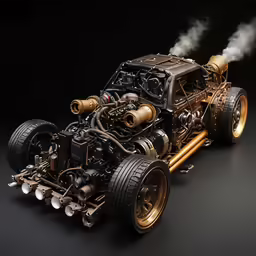 an automobile with wheels on a black background