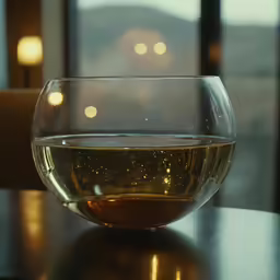 a glass filled with liquid sitting on a table