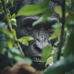 an adult chimpan walking through some leaves