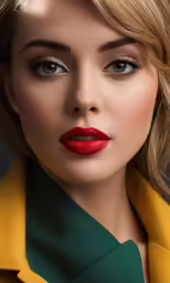 a very pretty young lady with a red lipstick