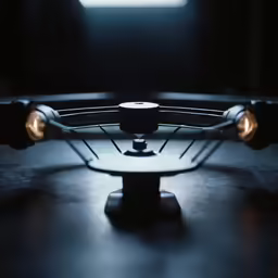 a black table with two lights that are on