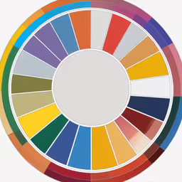 a circular of rainbows with white background,a pantone board is arranged to look like a circle