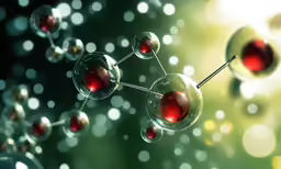 red balls and needles connected in a group of spheres