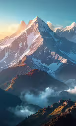 a snowy mountain range sits on a cloudy day