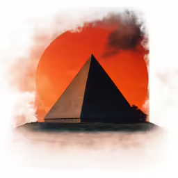 a smokey picture of the pyramid at dusk