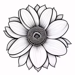 a flower with black and white petals is shown,a flower is in the center of the drawing