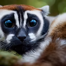 a close up of a small animal with blue eyes