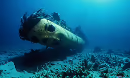 a man is standing next to an old submarine