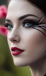 a woman with blue eyes and lashes on her face